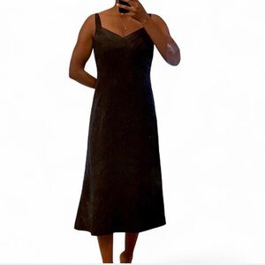 Black silk midi slip dress with sheer trim neckline-size 4